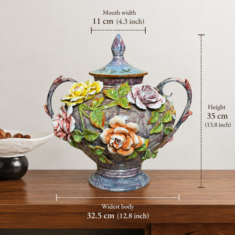 Two-Handled Purple Decorative Urn, Size & Dimensions