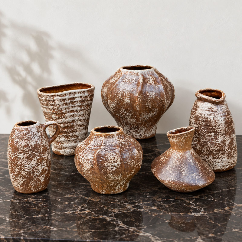 Brown Rustic Vases, Set of Ceramic Flower Vases in Multiple Shapes for Home Decor
