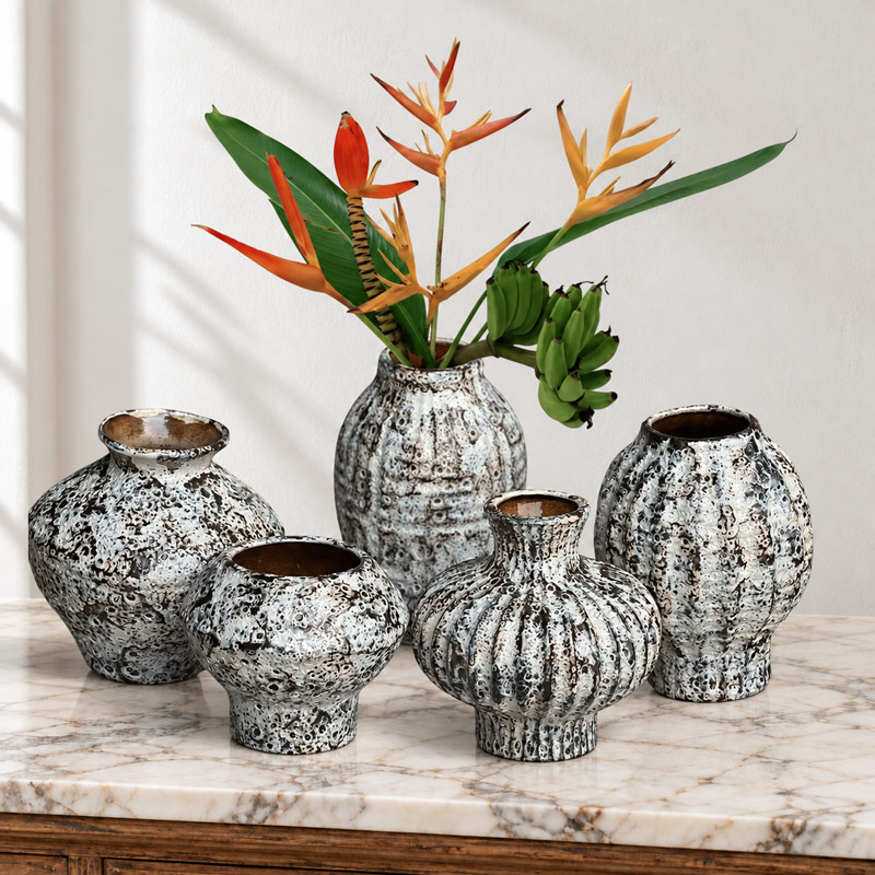 Grey Rustic Flower Vase Set, Ceramic Decorative Vases for Home Decor, Vintage Style Table Centerpiece