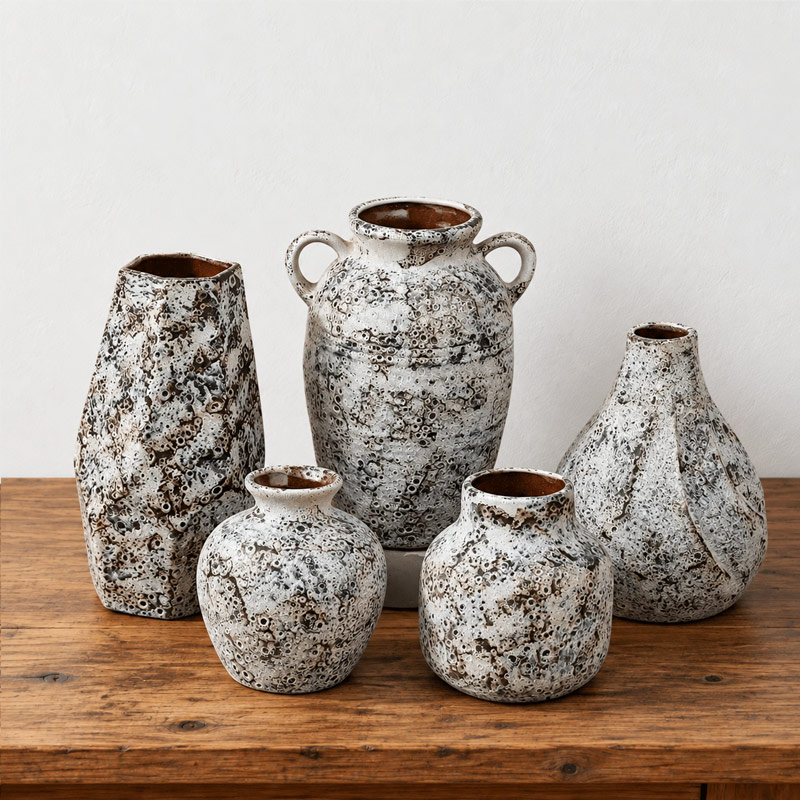 Grey Rustic Vases Collection for Living Room and Shelf, Modern Farmhouse Decor