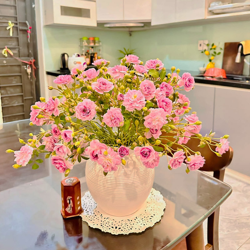 Pink Rose Vase for Kitchen Countertop, Decorative Ceramic Vase for Dining Table