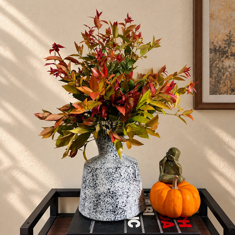 Rustic Gray Ceramic Vase, Decorative Branch Arrangement for Coffee Table, Console Table and Living Room Decor